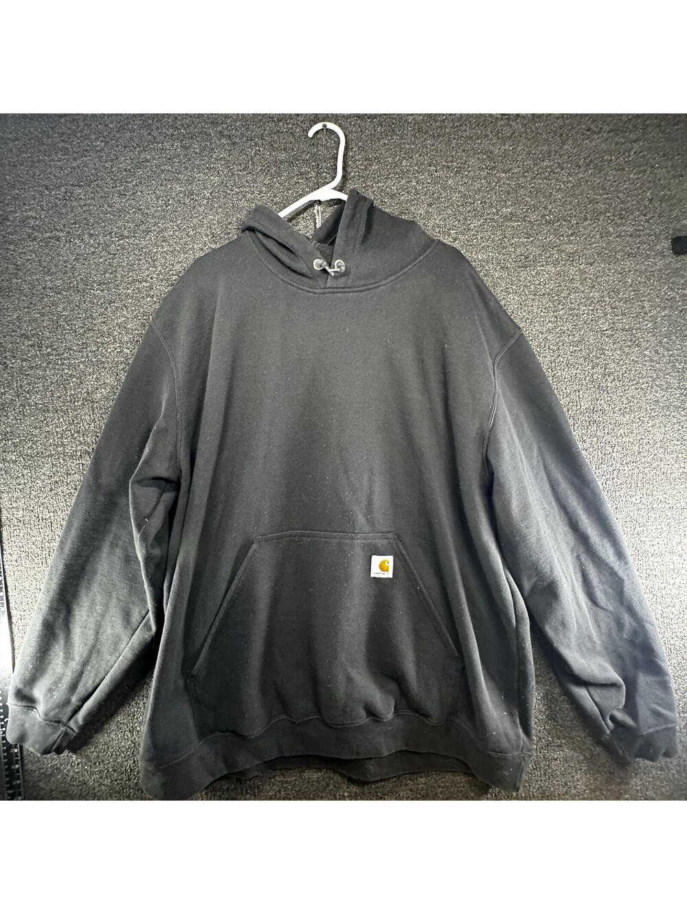Carhartt Black Logo Hoodie Mens 2XL Loose Fit Pullover Fleece Pockets